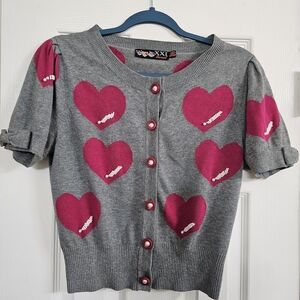 Gray and Pink Heart Womens Cardigan